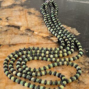 Antique Green Glass Bead 32" Double Strand with Clasp Necklace